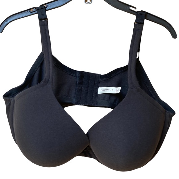 Cacique 46DDD Bra Black Cotton Plunge Underwire Bra - Picture 1 of 9